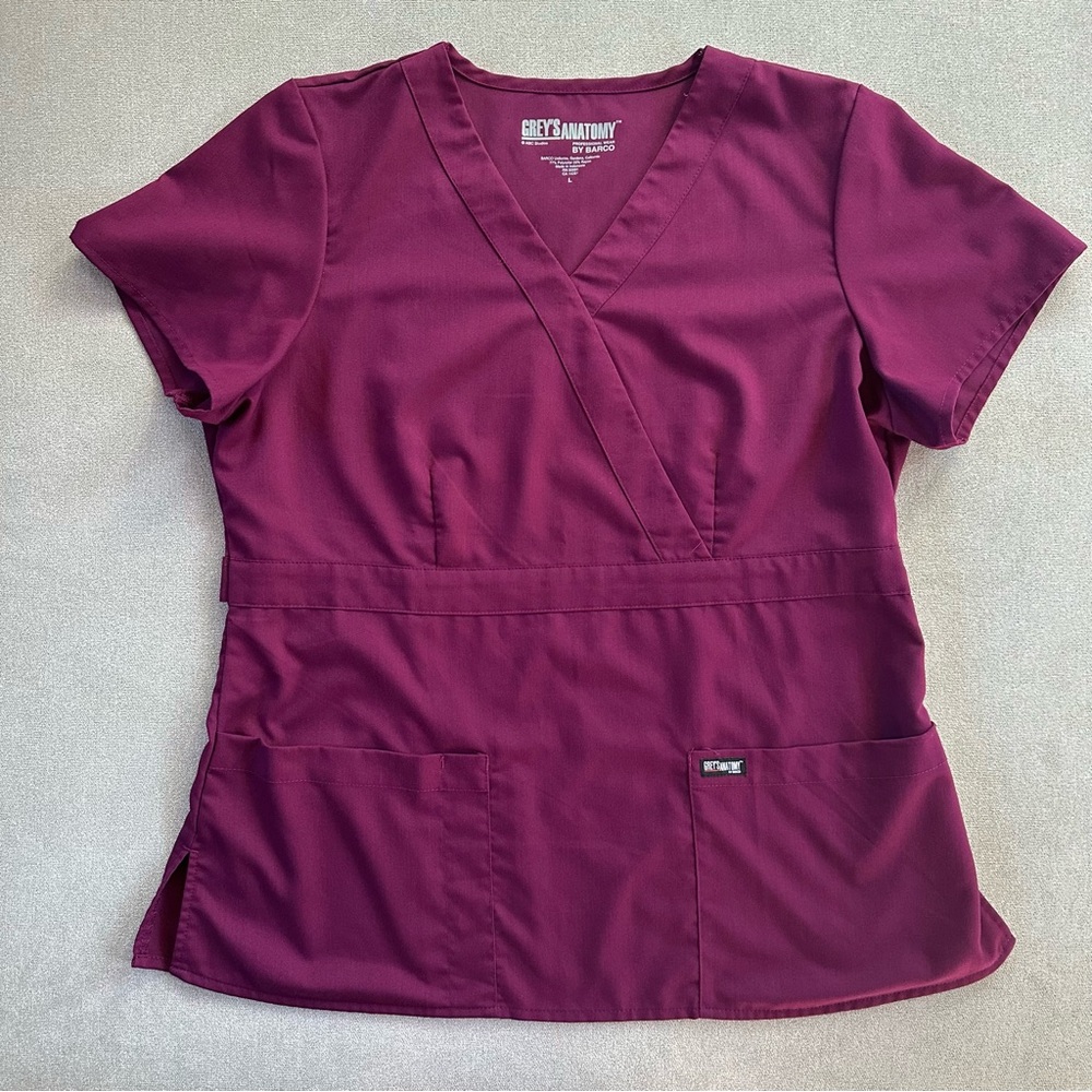 Grey's Anatomy Women's Riley Mock Wrap Scrub Top. Maroon. Large